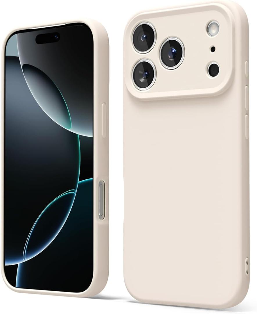 oakxco for iPhone 17 Pro Phone Case Liquid Silicone, Cute Thin Slim Grip Soft Rubber Gel for Women Men, Smooth Matte TPU Plain Solid Color Girly Simple Case with Camera Cover Protection, Beige Stone