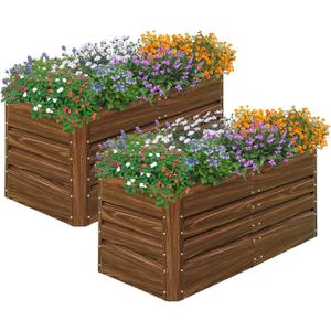 SnugNiture 2 Pcs 4x2x2FT Raised Garden Bed Galvanized Planter Garden Boxes Outdoor, Deep Root Planter Raised Bed for Vegetables Flowers Herbs,Brown