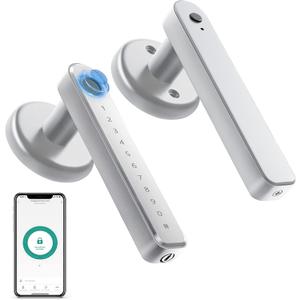 IRONZON Fingerprint Door Lock Smart Door Lock with App/Code/Backup Key/Fingerprint Smart Door Knob with Handle for Home Hotel Office Apartment Bedroom Silver (APPS)