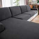 QIANMEW Couch Cushion Covers, Comfort Soft Magic Sofa Covers Washable Stretch Resistant Slipcovers for Sectional and L Shaped Seats Furniture Protectors for Pets (1PC Loveseat Cover, Dark Gray)