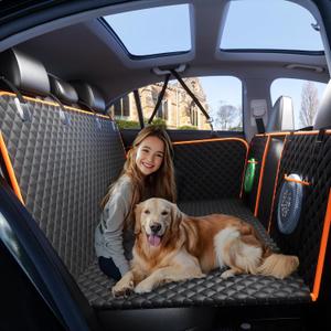 Back Seat Extender for Dogs - Large Space, Waterproof Dog Car Seat Cover for Back Seat with Hard Bottom Holds 420lbs, Upgraded Material Waterproof Pet Car Bed Dog Hammock for Car, SUV,Truck