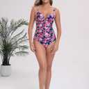 Itzel Women's Ruched Twist Front One Piece Swimsuit Tummy Control Push Up Vintage Retro Bathing Suits (Pink)