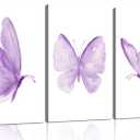 3Pcs Butterfly Canvas Wall Art Purple Butterfly Posters Pictures Minimalist Cute Animal Paintings Aesthetic Preppy Room Prints for Girls Bedroom Nursery Home Wall Decor Gift Framed