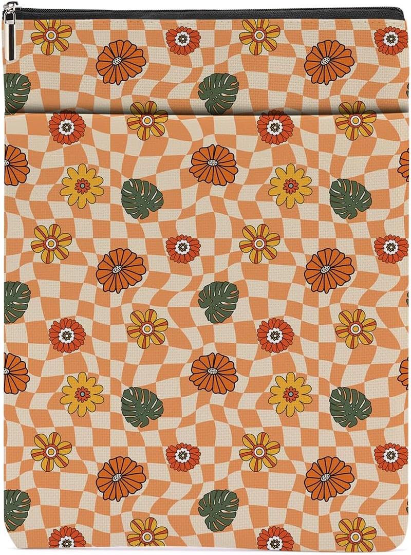 5 x Hippie Checkered Flowers Book Sleeve Rerto Book Accessories Book Lovers Gifts Waterproof Book Cover Book Pouch Book Protector Bookish Gifts for Readers Women Girls Bestie Graduation Christmas birthday (Multicolour 0899)
