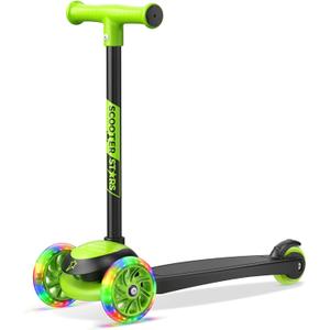 3 Wheel Scooter for Kids, Smooth Light Up LED Front Wheels, Wide Anti Slip Deck, Rear Foot Brake, Easy Lean to Steer Maneuvering, Indoor & Outdoor Ride On Toys for Ages 2 Up (Black Green)