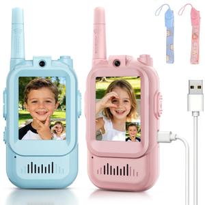 Video Walkie Talkies for Kids Ages 3-12, 2 Pack Rechargeable Video Intercom Toys with Camera, Indoor Outdoor Adventure Games for Family Camping Hiking Birthday Gifts for Boys Girls (Blue/Pink)