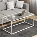 Coffee Table Glass Center Table,Modern Minimalist Coffee Table for Living Room,Tempered Glass-top with Sturdy Metal Frame, Easy Assembly,39.4 x 18.9 x 17.7 Inches,White