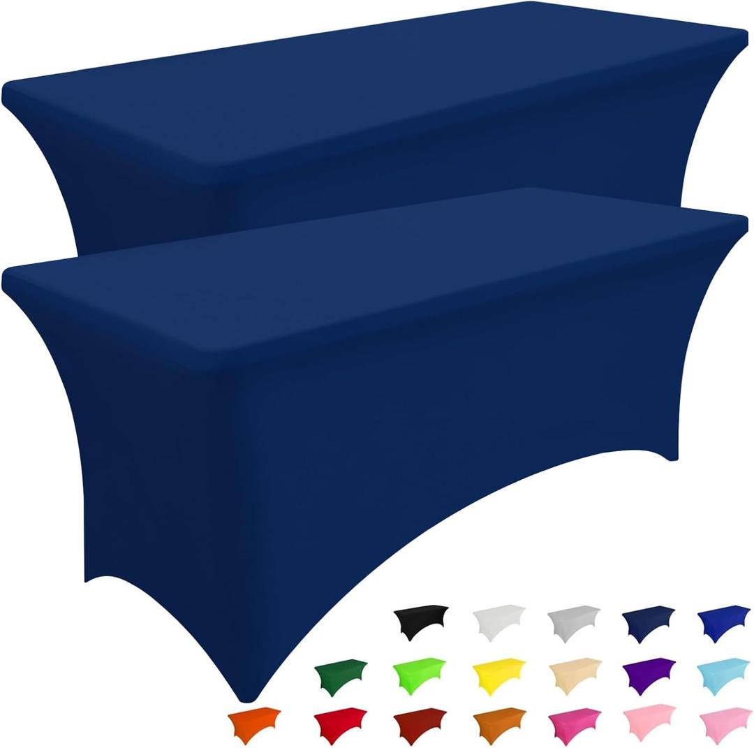 Smiry 2 Pack Spandex Table Cloth 18x72, Elastic Fitted Stretch Tablecloths, Washable and Wrinkle Free Rectangular Patio Table Cover for Outdoor, Wedding, Banquet & Parties (Navy, 72Lx18Wx30H Inch)