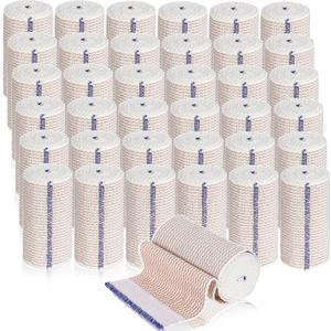 LEIFIDE 36 Pack Compression Bandage Wrap with Self Closure on Both Ends Elastic Bandage for Legs, Knees, Ankles, Wrists, Elbows, Shoulders, Athletic Stretchable Wrap(4 Inch,Blue Trim)
