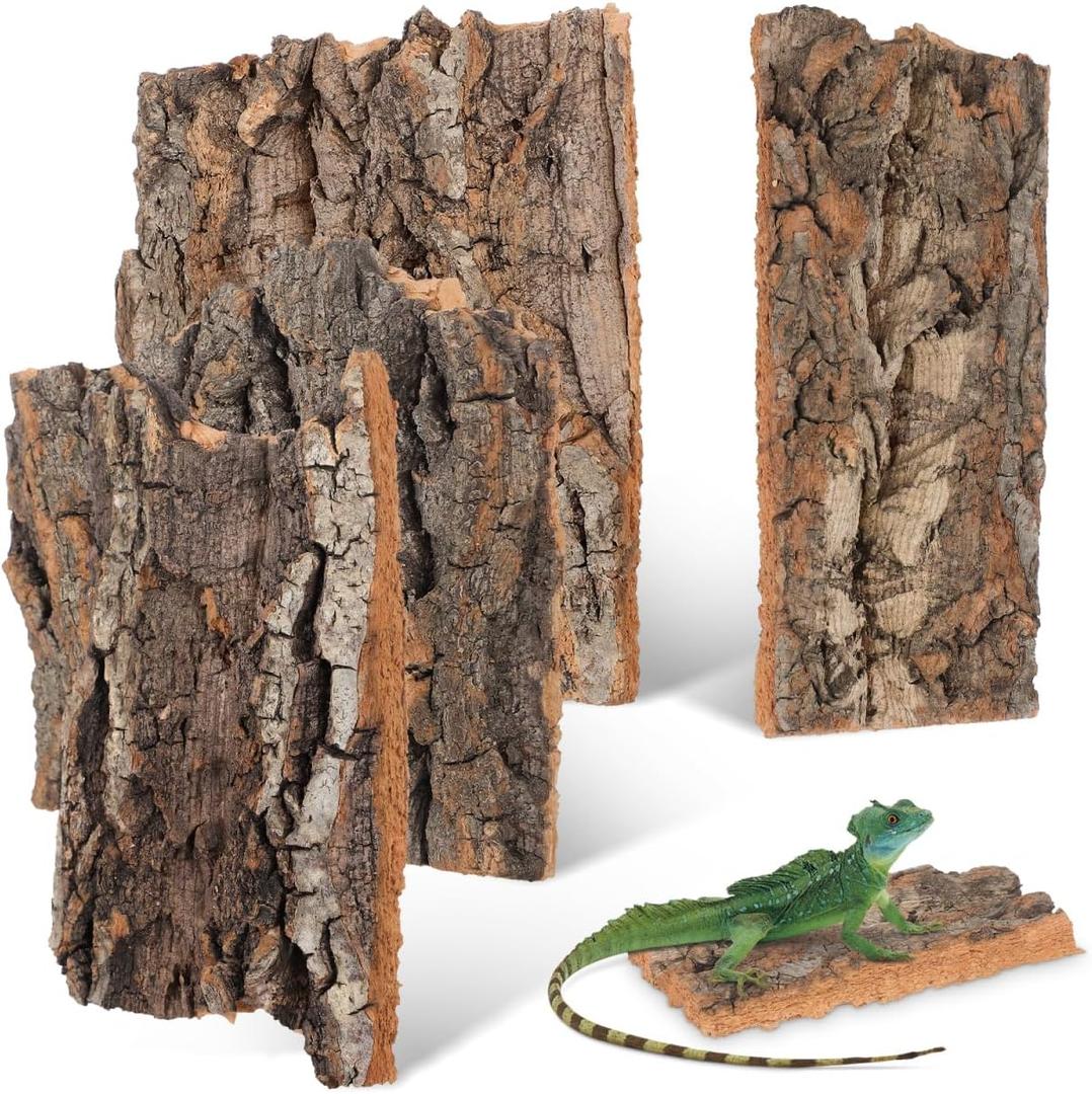 DOITOOL 4Pcs Natural Climbing Bark Reptile Hide Terrarium Decor for Small Pets Aquarium Wood Background 5.11X1.49X0.39In