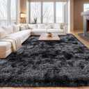 Shaggy Area Rugs, Fuzzy Rugs for Living Room, Soft Nursery Area Rug for Girls, Tie Dye Black Gray Plush Area Rugs Non Slip, Fluffy Rug Carpet 8x10ft