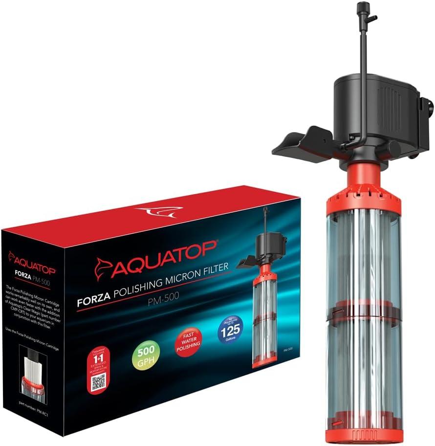 Aquatop Forza Polishing Micron Filter for Large Aquariums - 500 GPH, Crystal Clear Water, Powerful Filtration for Freshwater & Saltwater Tanks, PM-500