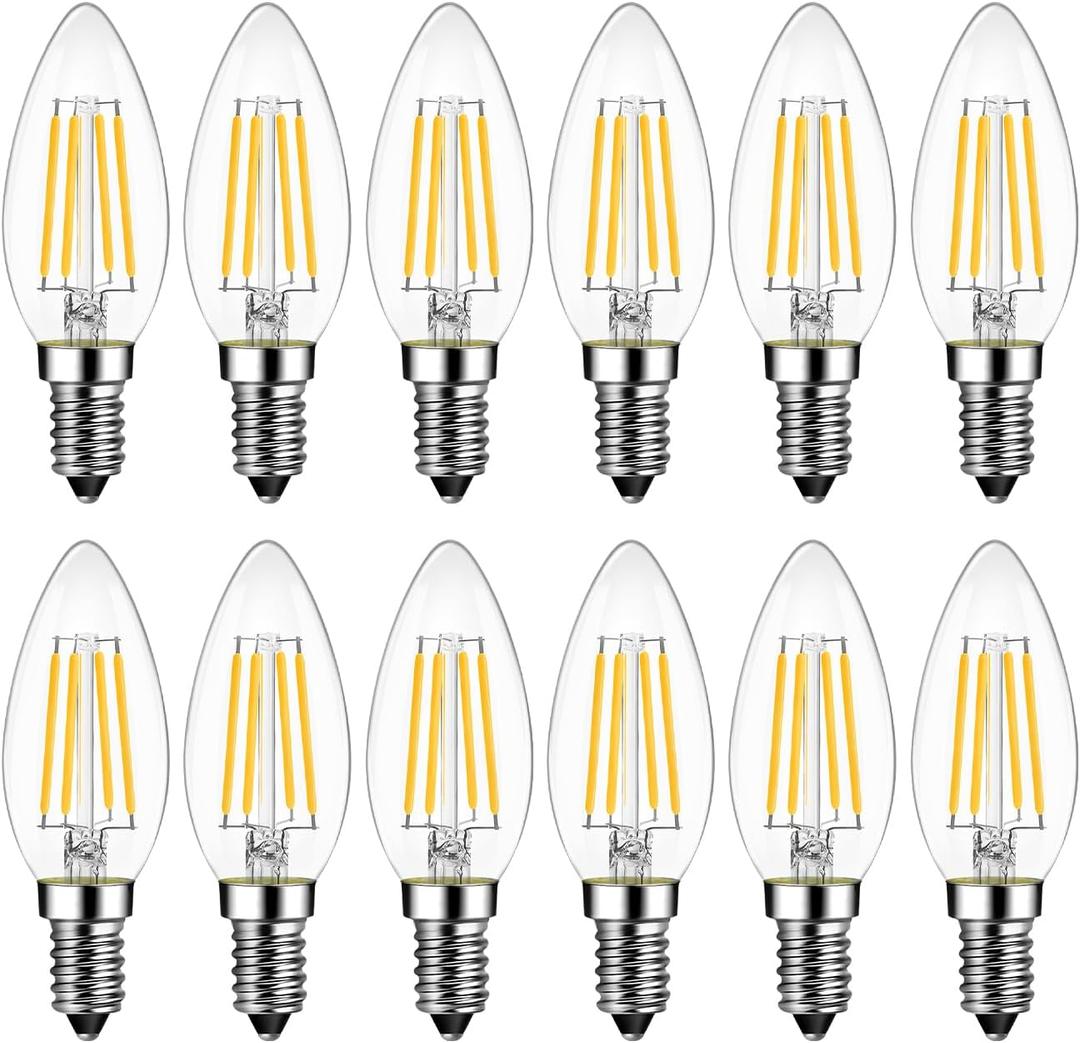 ANWIO B11 LED Filament Bulb E12 Candelabra Base 4.5W(60W Equivalent), Dimmable 2700K Warm White Chandelier Decorative Candle Light Bulb, B11 Chandelier Light Bulbs (12-Pack)