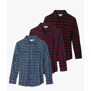 Real Essentials 3 Pack: Men's Long-Sleeve Flannel Button Down Plaid Casual Shirt, 4XL
