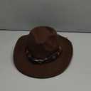 Felt Fedora Western Cowboy Hat for Women Men Rolled Wide Brim Retro Rodeo Cowgirl Hat with Buckle Belt (Medium-Large, Brown-bull Buckle Belt Decor)