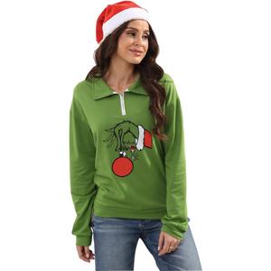 New Pullover Ugly Christmas Sweaters Cartoon Character Green Monster Print Unisex Sweatshirt with Christmas Hat (Medium)