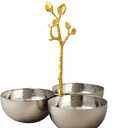 Elegance Golden Vine Hammered Triple Bowl, Silver/Gold