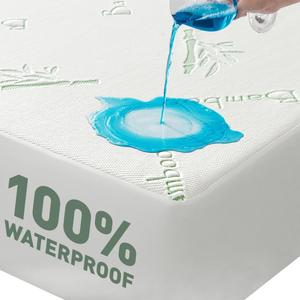 Cooling Queen Mattress Protector-100% Waterproof & Noiseless Rayon Fiber Mattress Cover (60" x 80") Size Bed Soft, Breathable, Guards Against Spills Matterss Pad - Pockets Up to 21 (Bamboo Viscose)