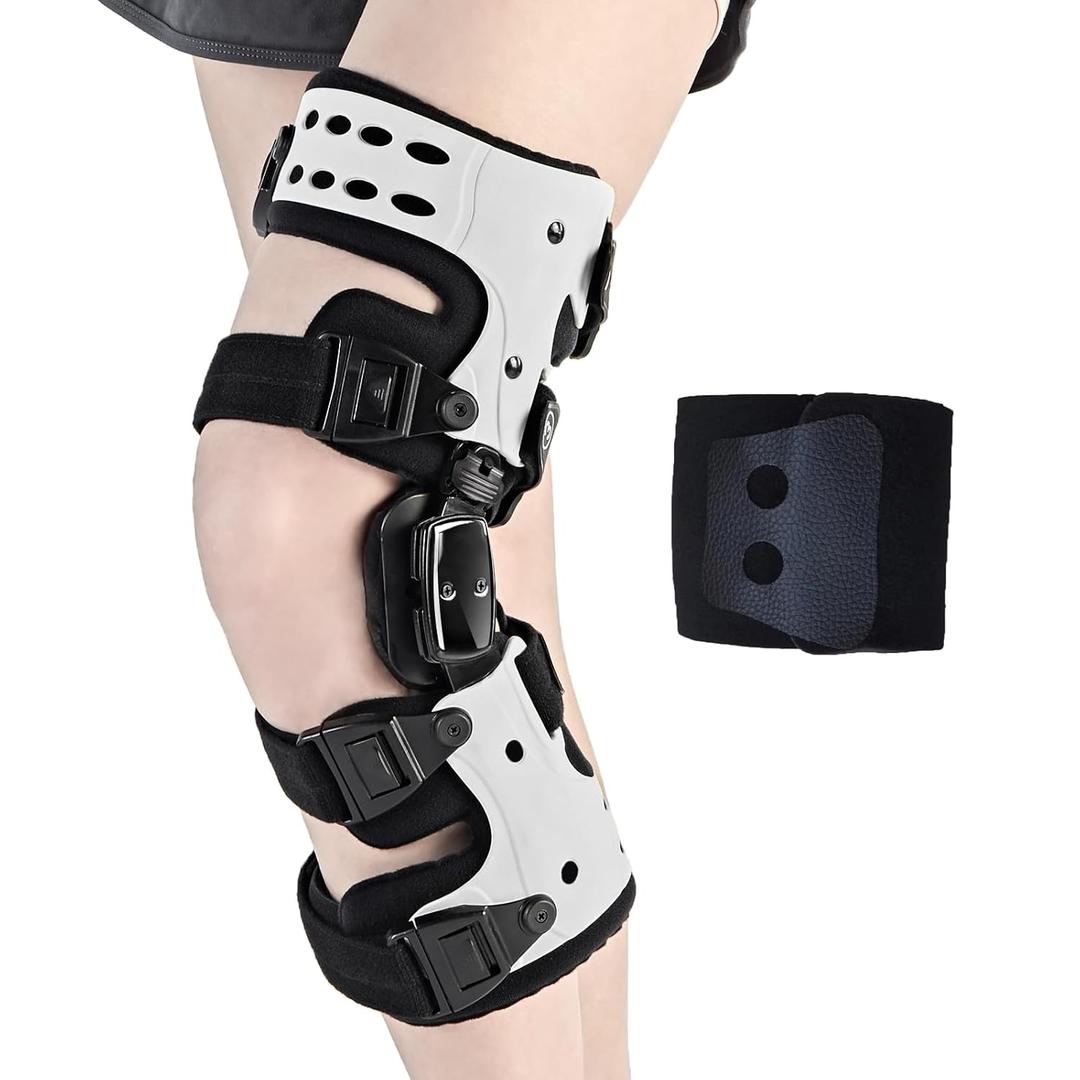 OA Unloader Knee Brace - Arthritis Pain Relief, Osteoarthritis, Bone on Bone Knee Joint Pain, Cartilage Defect Repair, Avascular Necrosis Hinged, Degeneration (White Left)