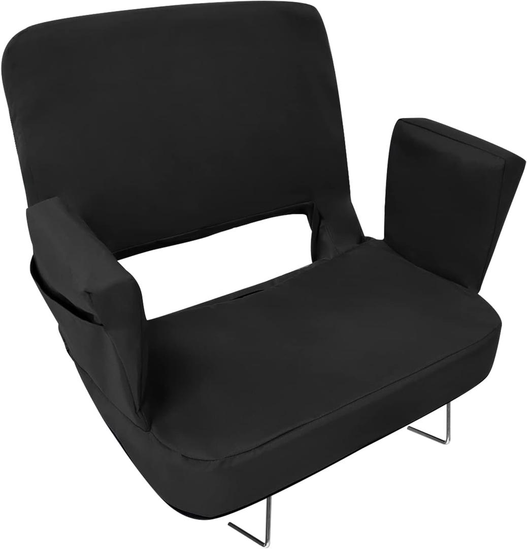TOPSKY Stadium Seat with Back Support, Extra Wide 21.2Width (Seat 19.5), 3 Reclining Positions, Wide Bleacher Seats with 2 Hook, Picnic Seat (Black)