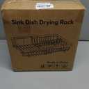 MAJALiS Expandable Stainless Steel Over The Sink Dish Drying Rack for Small Kitchen, Counter Space Saving, Hanging Compact RV Plate Drain Strainer in Black Wire Metal with Adjustable Utensil Holder