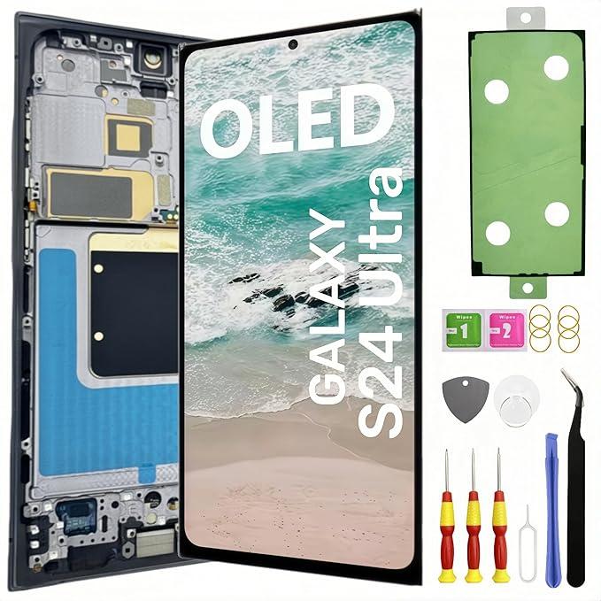 OLED Galaxy S24 Ultra Screen Replacement for Samsung Galaxy S24 Ultra 5G LCD Screen Touch Digitizer Display Pantalla with Frame Tool kit SMS928U Support Fingerprint (Titanium Black)