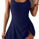 Eomenie One Piece Swimdress Swimsuits for Women Tummy Control Swim Dresses Skirt Bathing Suit Medium, Dark Blue