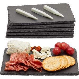 Juvale Mini Charcuterie Boards - 6-Pack, 6 x 8.75 in, Black Slate - Slate Charcuterie Boards & Cheese Platter for Sushi & Appetizers