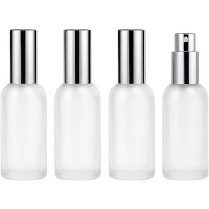 4Packs 100ml/3.4Oz Empty Refillable Frosted Glass Spray Bottles with Fine Mist Sprayer & Silver Caps Small Decorative Perfume Liquid Containers For Essential Oils, Cleaning Products, Makeup Liquids