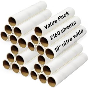 (24PK) 10-Inch Large Lint Roller Refills Extra Sticky Mega Pet Hair Remover Compatible with Evercare/Leo Rolls, Sticky Roller Replacements for Carpet & Bedding (90 Sheets/Roll, Total 2160 Sheets)