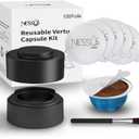 Nessus Reusable Vertuo Capsule Kit, [ALSeal EZ FIT] for Reusable Nespresso Pods with 100 Pcs Aluminum Foil Seal Lids, Holder, Brush, for Refilling Nespresso Vertuo Pods Reusable Vertuoline Pod (1 Holder + 100 Foils + 1 Brush, Black)