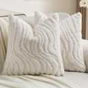 FUTEI White Decorative Throw Pillow Covers 16x16 Inch Set of 2,Soft Faux Fur Geometric Shapes Texture Cushion Case,Boho Home Decor for Couch Bed Living Room