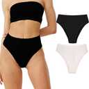 Womens High Rised Cotton Underwear Soft Breathable Panties Deep Length Briefs Underpant Multipack (Black,White, XS)