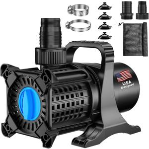 Pond Pump, 8500 GPH Adjustable Flow Submersible Water Pump with Filter Bag, Copper Motor, IPX8 Waterproof for Outdoor Koi Pond, Fountain, Waterfall, Hydroponics