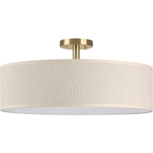 4 Light 20 Inch Semi Flush Mount Close to Ceiling Light Fixture,Off White Fabric Shade Gold Finish for Bedroom,Living Room,Dining Room Hallway