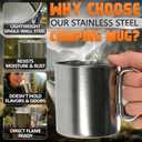13.5 Oz Stainless Steel Camping Mug with Carabiner - Metal Camping Cup for Traveling, Lightweight and Heat-Resistant, Durable & Easy to Hold, Drink and Clean Hiking Cup with Secure Clip for Easy Carry