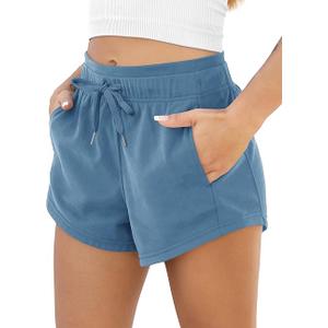 ODODOS Women's Sweat Shorts with Pockets Cotton French Terry Drawstring Summer Workout Casual Lounge Shorts (Medium, Steel Blue)