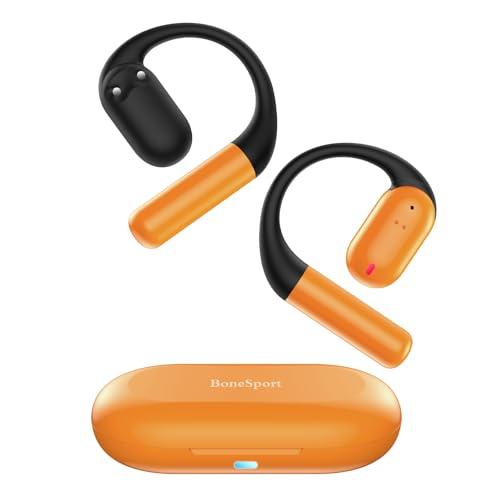 KOPIDOE Bone Conduction Headphone Wireless Bluetooth 5.4, 0.8g Pillow Sleep Earbuds with HD Mic/Touch Control/Clear Calls, Open Ear Headphones with Earhook for Cycling Yoga Workouts(Orange)