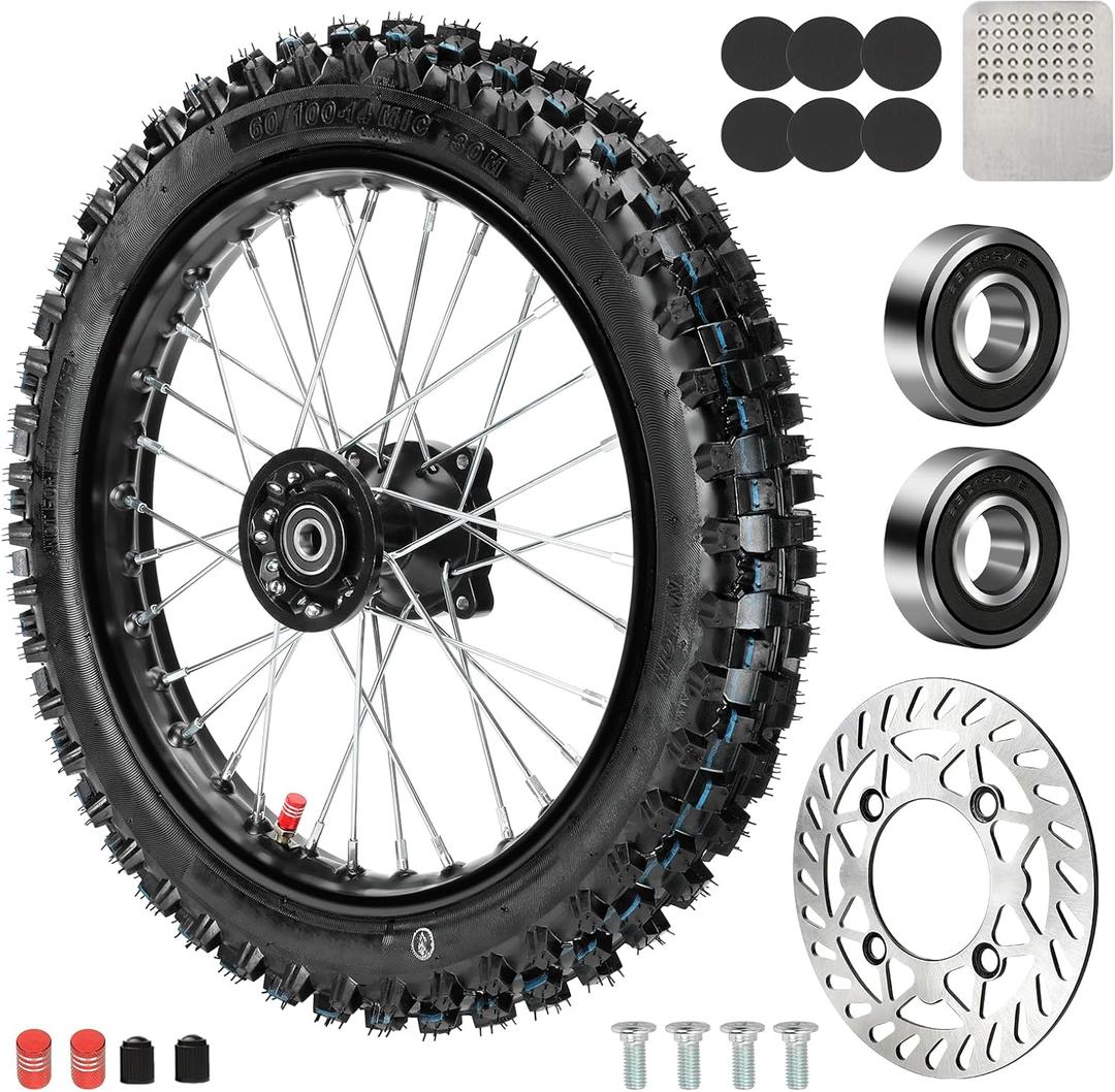 14'' Front Wheel 60/100-14 2.50-14 Dirt Bike Tire Rim Assembly for 110cc 125cc SSR PW80 TTR110 YZ65 RM65 JR80 DS80 KX65 KLX110 CRF70 XR70 Taotao DB14 Baja DR70 Pit Bike Parts with 15mm Bearings