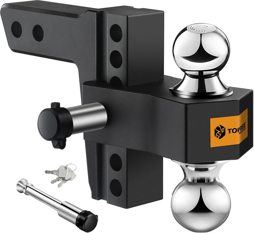 Tow Hitch- Fits 2.5'' Receiver Only, 6'' Drop/Rise Drop, Dual Ball (2'' X 2-5/16''), Adjustable Aluminum Trailer Hitch for Heavy Duty Truck -18,500 Gtw with Trailer Locks (Black)