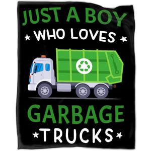 Just A Boy Who Loves Garbage Trucks Blanket Gifts for Garbage Truck Lover 40 x 50 Inch for Kid,Garbage Truck Fannel Fleece Throw Blanket Super Soft Throws Blanket for Bed Couch Sofa