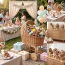 Vintage Wicker Baby Carriage Decor，Woven Rattan Stroller Flower Basket Cart for Wedding Centerpieces, Baby Shower Party Supplies & Nursery Floral Arrangement Props Floral Rustic Home Decor