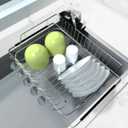 Dish Drying Rack, Expandable Stainless Steel Drainers for Kitchen Counter, Over The Racks with Utensil Holder Silver