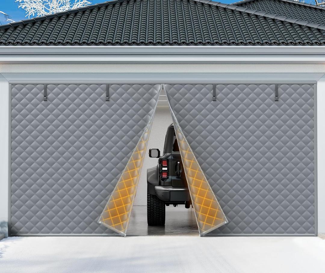 Car Garage Door Insulation Kit Fits 9x7 FT, Magnetic Thermal Insulated Door Curtain for Winter, Thermal Door Cover for Cold with Thickened Cotton, Garage Door Screen for 1 Car - Gray