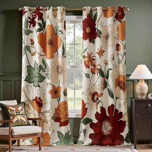JINCHAN Lora Floral Curtains for Bedroom 95% Blackout Drapes Room Darkening Window Drapes Fall Decor Winter Vintage Boho Flower Print Curtain for Living Room 96 Inch Length 2 Panels with Grommet Beige