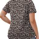 ROSRISS Plus-Size-Womens-Summer-Tops Casual Polo V Neck Work T Shirts Cute Flowy Pleated Blouses Trendy Short Sleeve Tunics (Black)