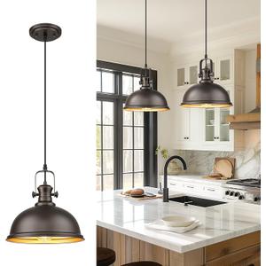 Pendant Lights Kitchen Island, Farmhouse Hanging Lights Fixtures with Metal Shade, Rustic Kitchen Pendant Lighting Over Island for Dining Room, Oil Rubbed Bronze, AD-2151-1PL-ORB