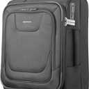 23-inch Luggage, Softside Suitcase With TSA Lock, 8 Spinner Wheels, Front Exterior Pocket, 3 Interior Pockets For Dry and Damp Clothes/Towels Separately, Black