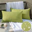 EMEMA Outdoor Throw Pillow Covers Decorative Farmhouse Rectangle Pillowcases Waterproof Cushion Covers Cases for Patio Couch Garden Sofa Home Living Room Set of 2 12x20 Inch Matcha Green