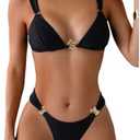 SweatyRocks Women's 2 Piece Swimsuit Tie Back High Cut Bikini Set Ring Linked Triangle Cheeky Bathing Suit, Small